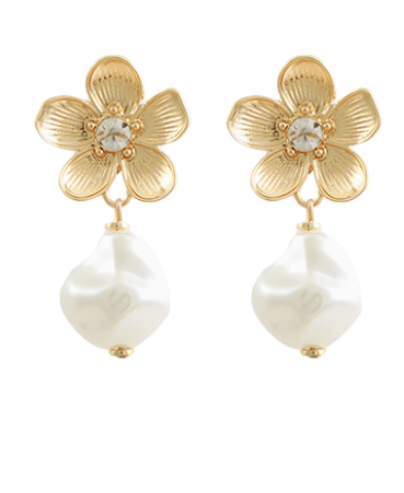Flower & Pearl Dangling Earrings