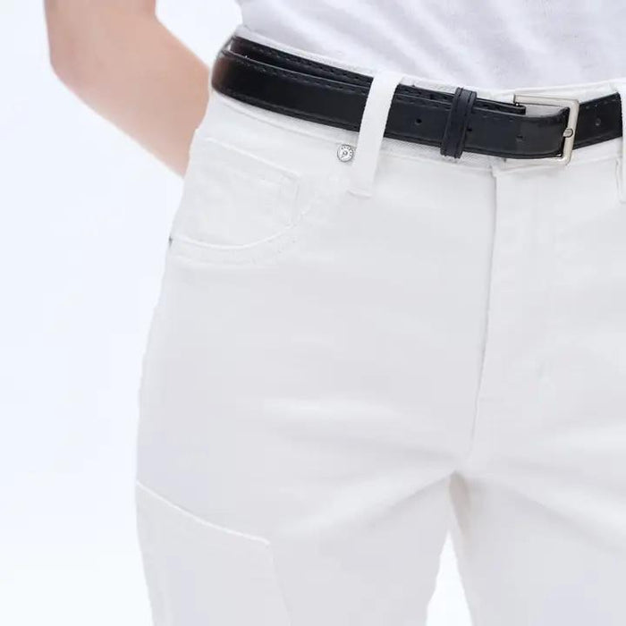 Bayeas: Mid Rise Wide Leg Twill Pants with Finished Hem-FINAL SALE-