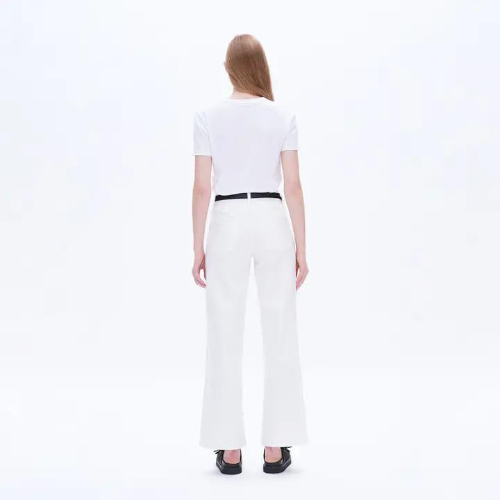 Bayeas: Mid Rise Wide Leg Twill Pants with Finished Hem-FINAL SALE-