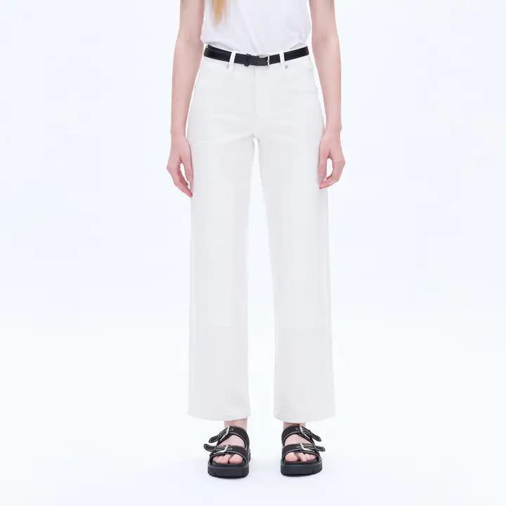 Bayeas: Mid Rise Wide Leg Twill Pants with Finished Hem-FINAL SALE-