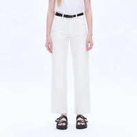 Bayeas: Mid Rise Wide Leg Twill Pants with Finished Hem-FINAL SALE-
