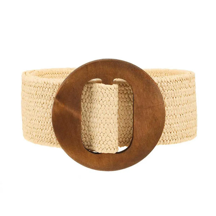 Wood Buckle Elastic Straw Belt-FINAL SALE-