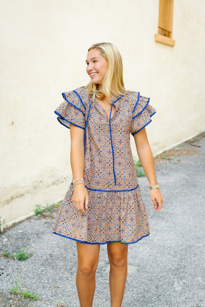 The Nanette Dress in Mediterranean Tile