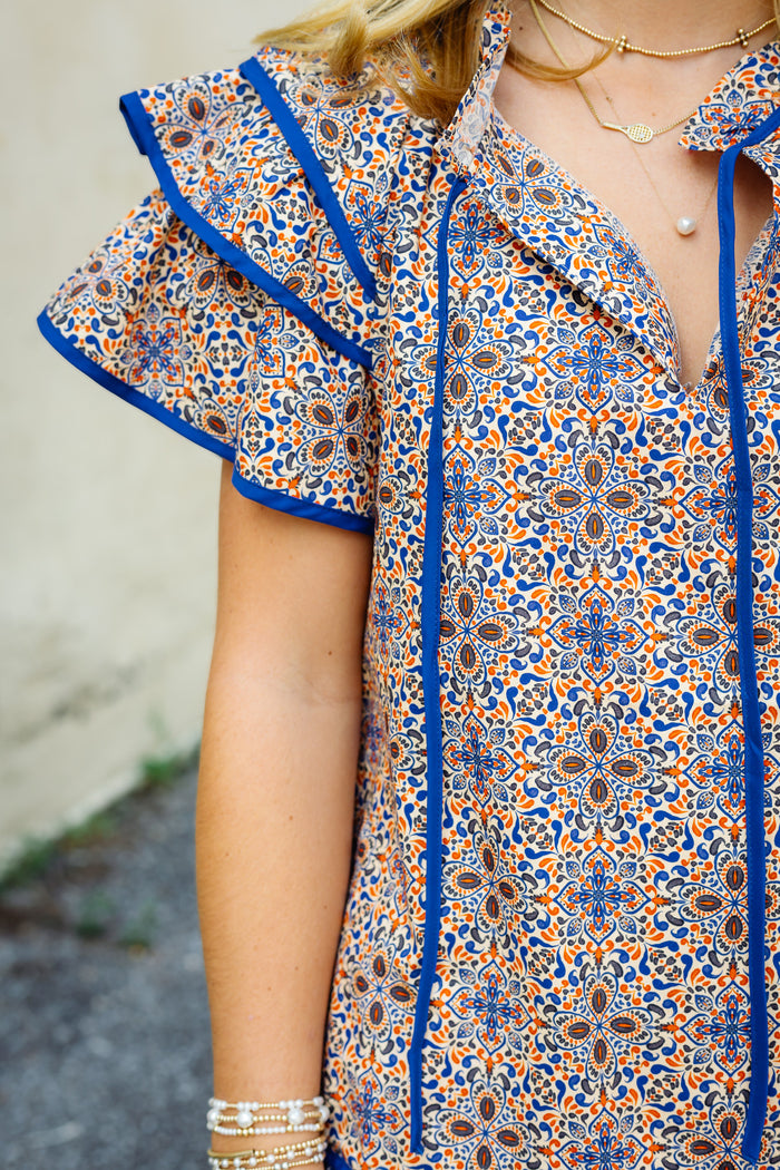 The Nanette Dress in Mediterranean Tile
