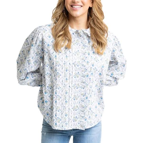 Karlie: French Floral Pleat Ruffle Collar Top-FINAL SALE-