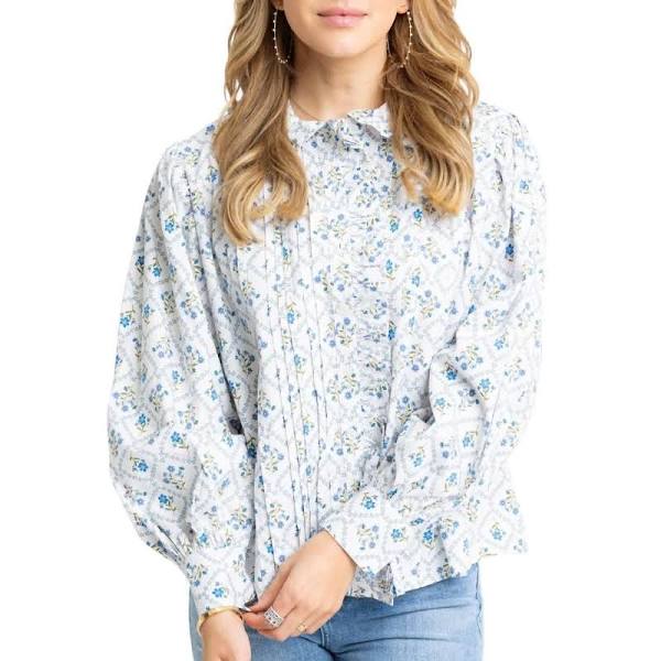 Karlie: French Floral Pleat Ruffle Collar Top-FINAL SALE-