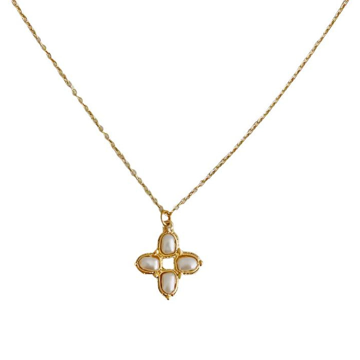 Square Pearl Cross Necklace