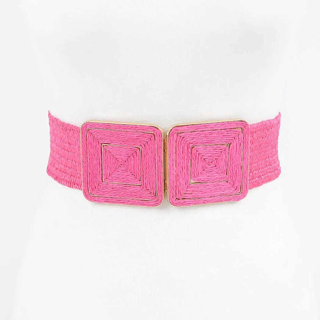 Faux Straw Two Buckle Elastic Belt