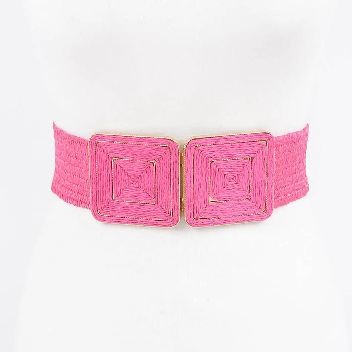 Faux Straw Two Buckle Elastic Belt