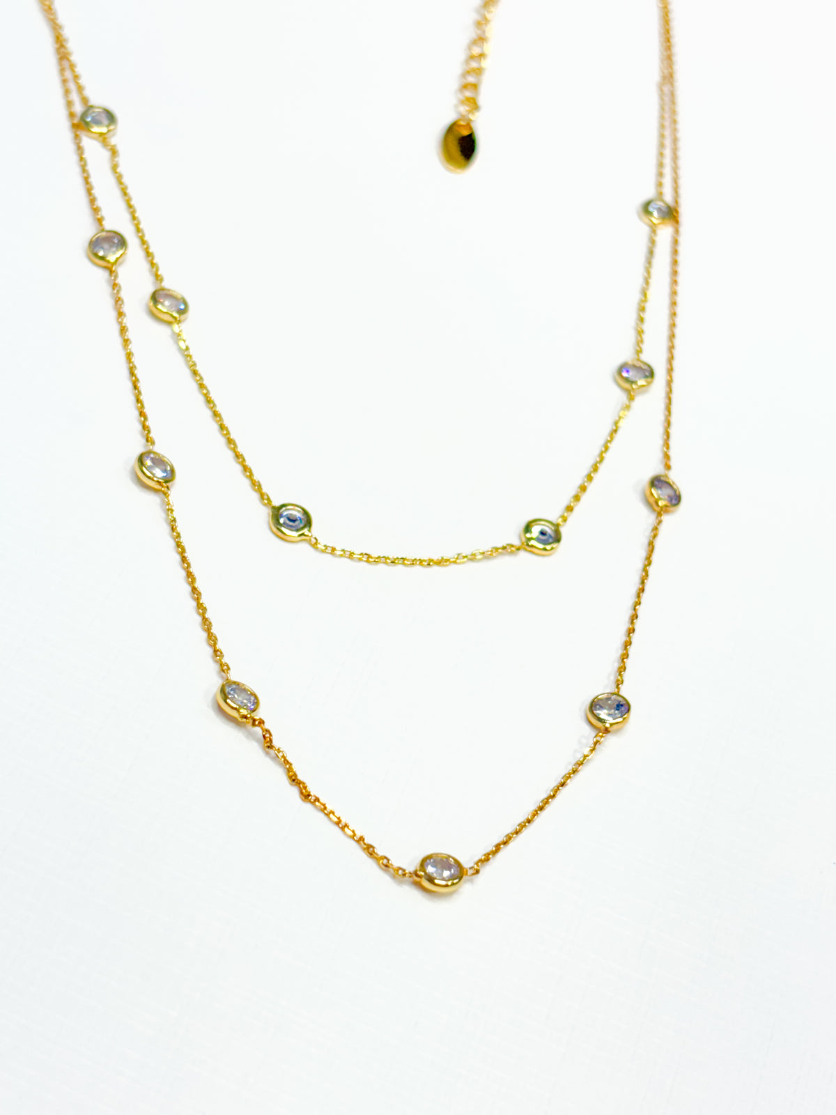 Crystal Bezel Station Layered Necklace