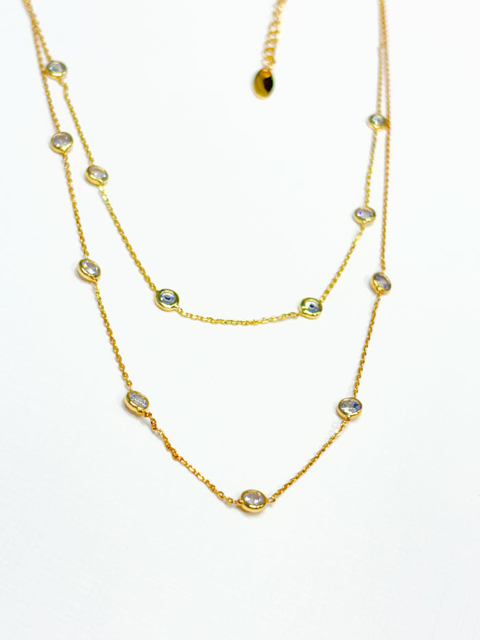 Crystal Bezel Station Layered Necklace