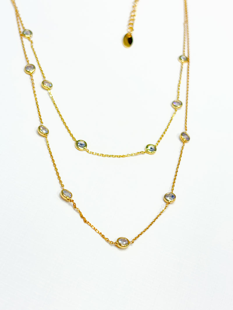 Crystal Bezel Station Layered Necklace
