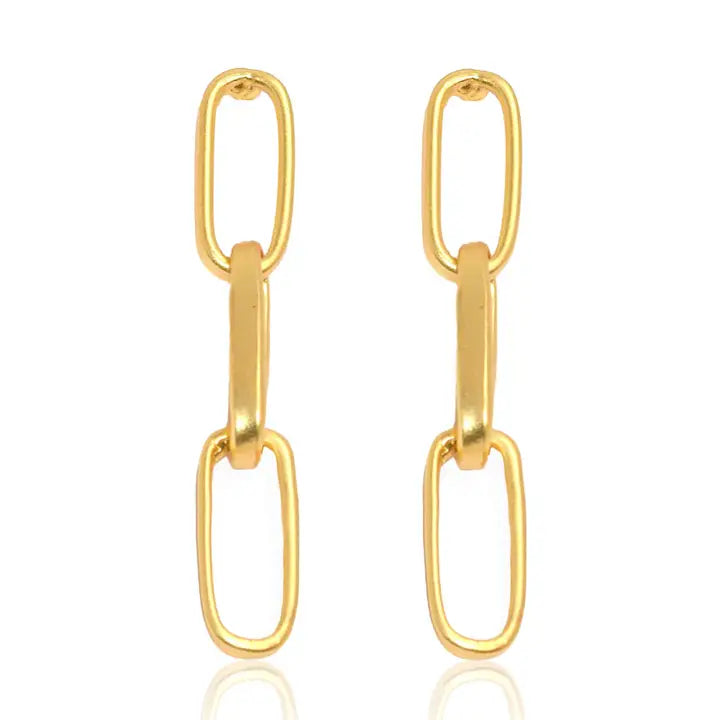 Karine Sulta: Linear Link Dangle Earrings - 24K Gold Plated