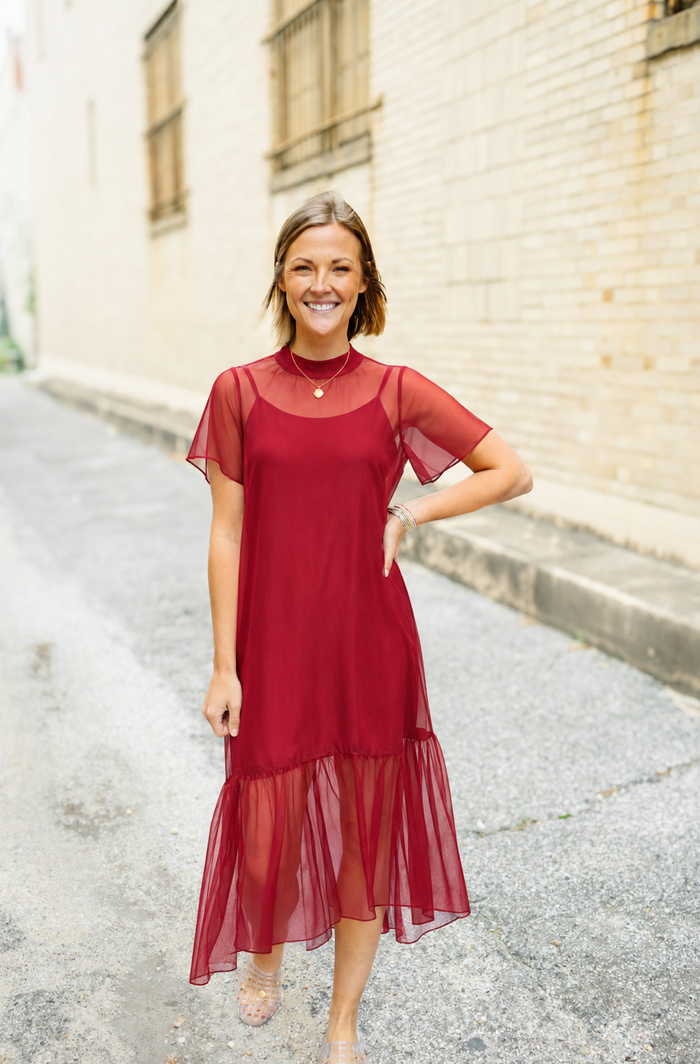 The Cason Dress in Burgundy