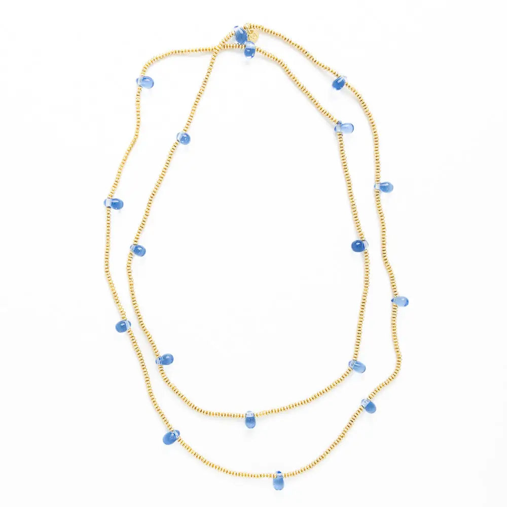Portia Brass Necklace with Glass Beads Blue