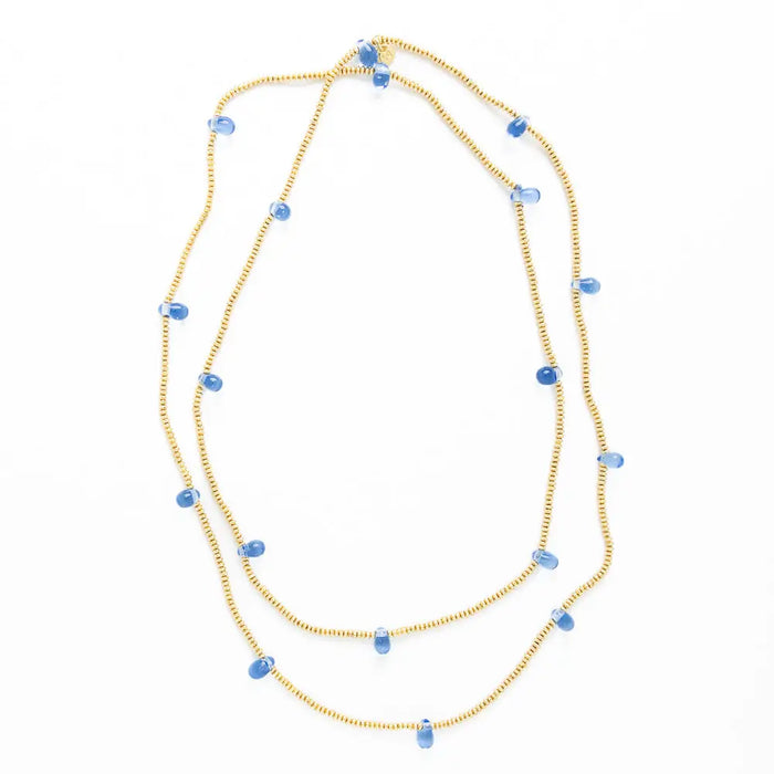 Portia Brass Necklace with Glass Beads Blue