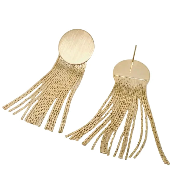 18K Gold-Plated Chain Design Tassel Post Earrings