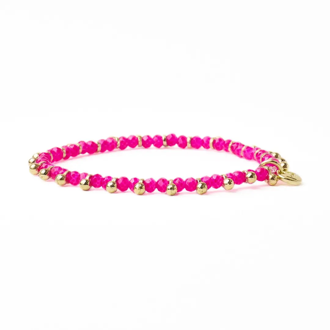 Kami Crystal with Brass Charm Stretch Bracelet Hot Pink + Gold