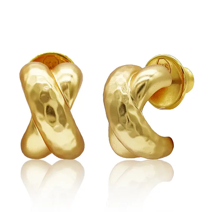 Karine Sultan: Hammered Cross Stud Earring - 24K Gold Plated