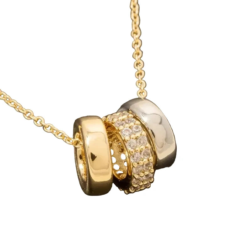 Gold Dipped Cz Triple Ring Charm Necklace