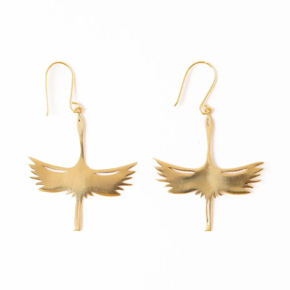 Edina Crane Dangle Earrings Brass