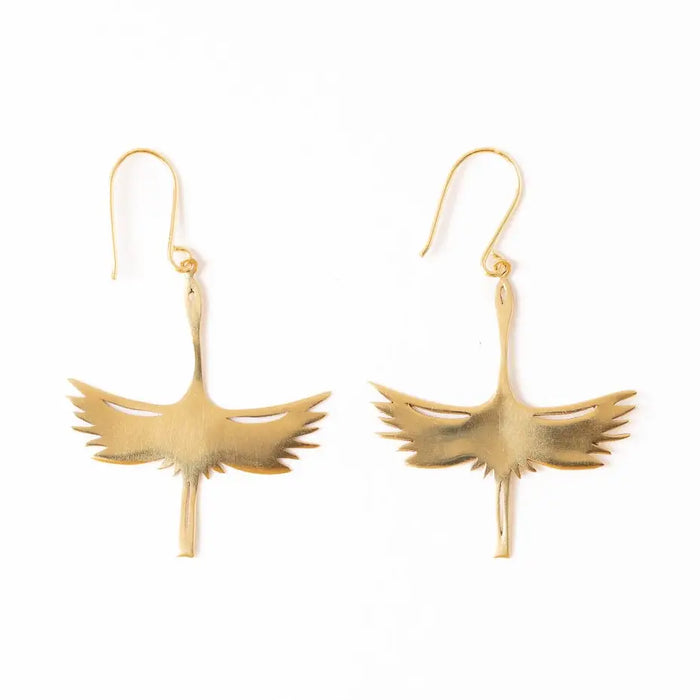 Edina Crane Dangle Earrings Brass