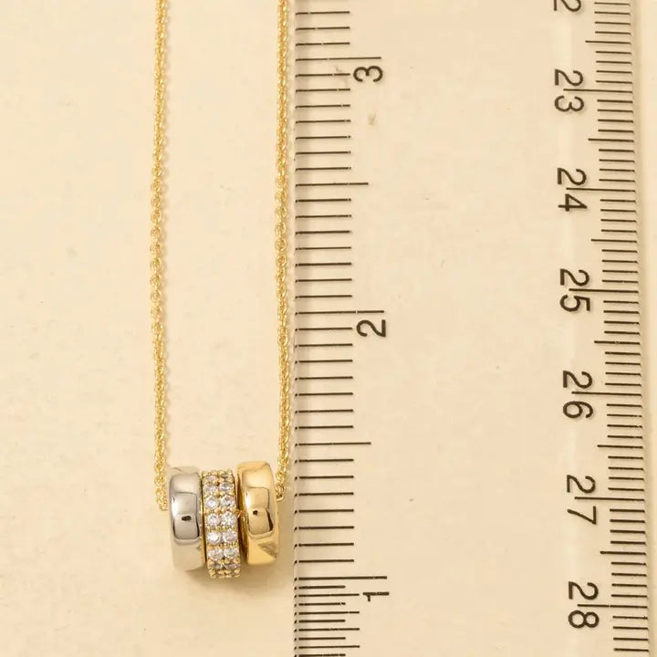 Gold Dipped Cz Triple Ring Charm Necklace