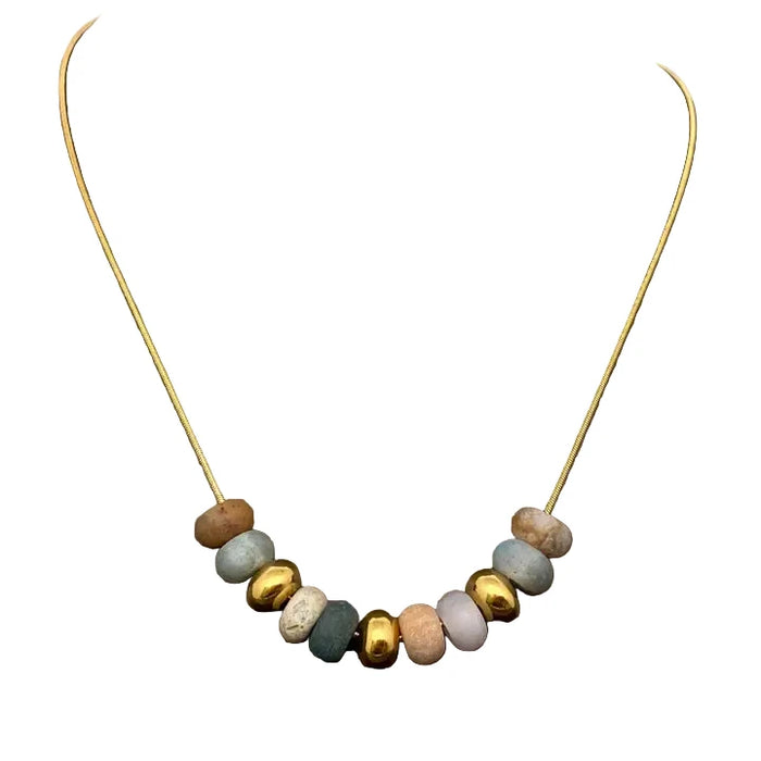 Natural Stone Beaded Charm 18K Gold Plated Necklace