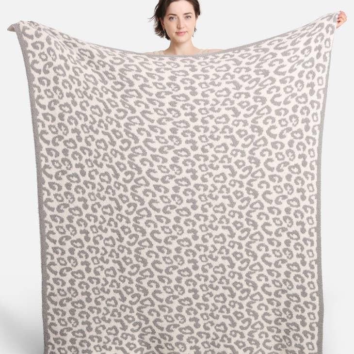 Grey Leopard Print Luxury Soft Throw Blanket