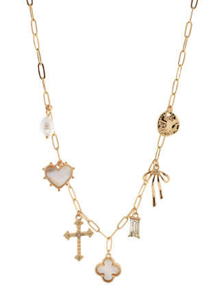 Pearl & Cross Multi Charm Necklace