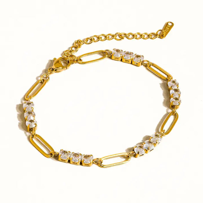 Basil 18K Gold Non-Tarnish Rhinestone Chain Bracelet