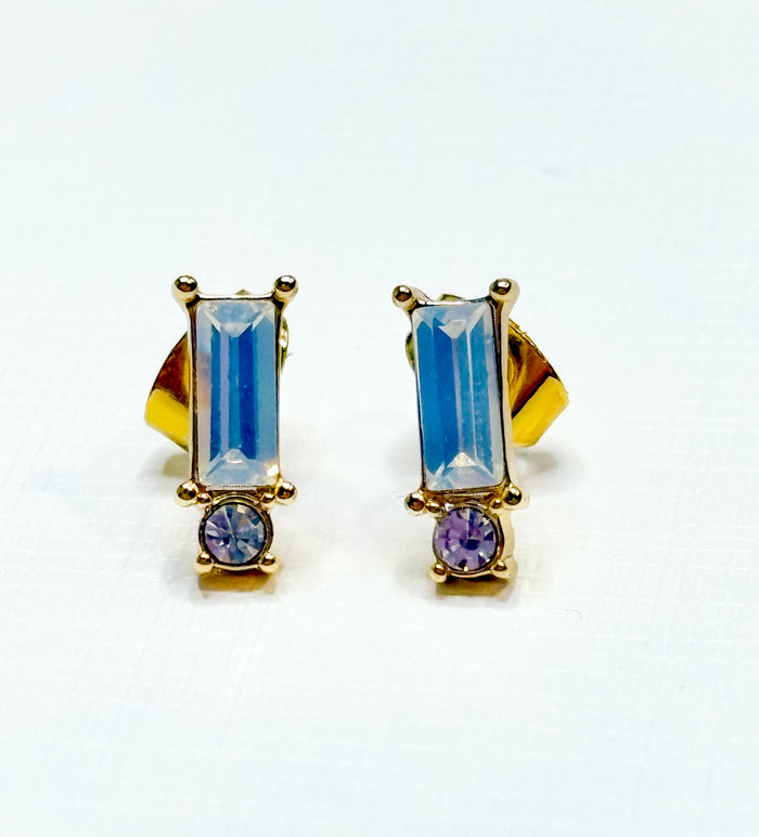Baguette Cut Stone Stud Earrings