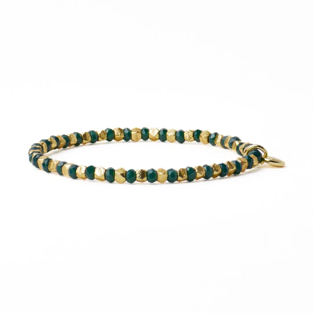Louise Crystal Stretch Bracelet Kelly Green + Gold