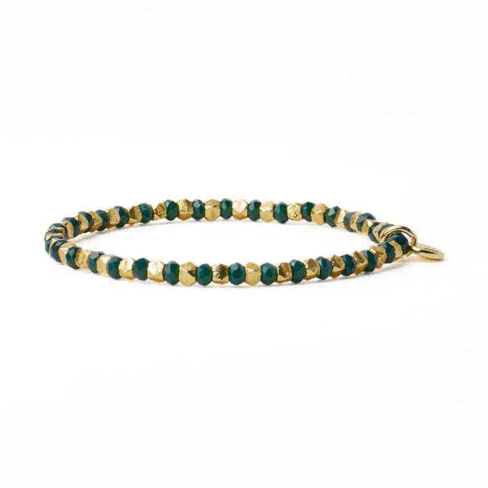 Louise Crystal Stretch Bracelet Kelly Green + Gold