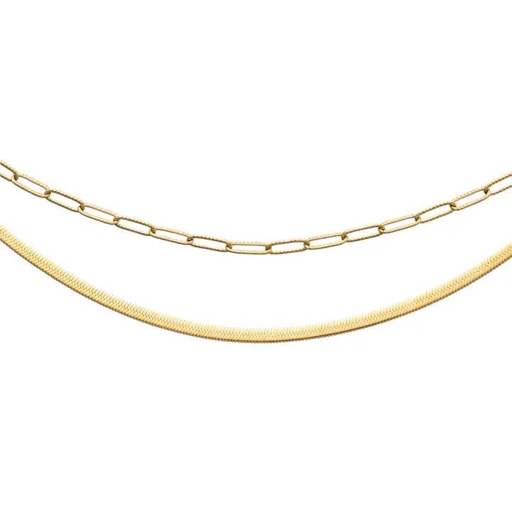 Waterproof Gold Herringbone Layered Necklace