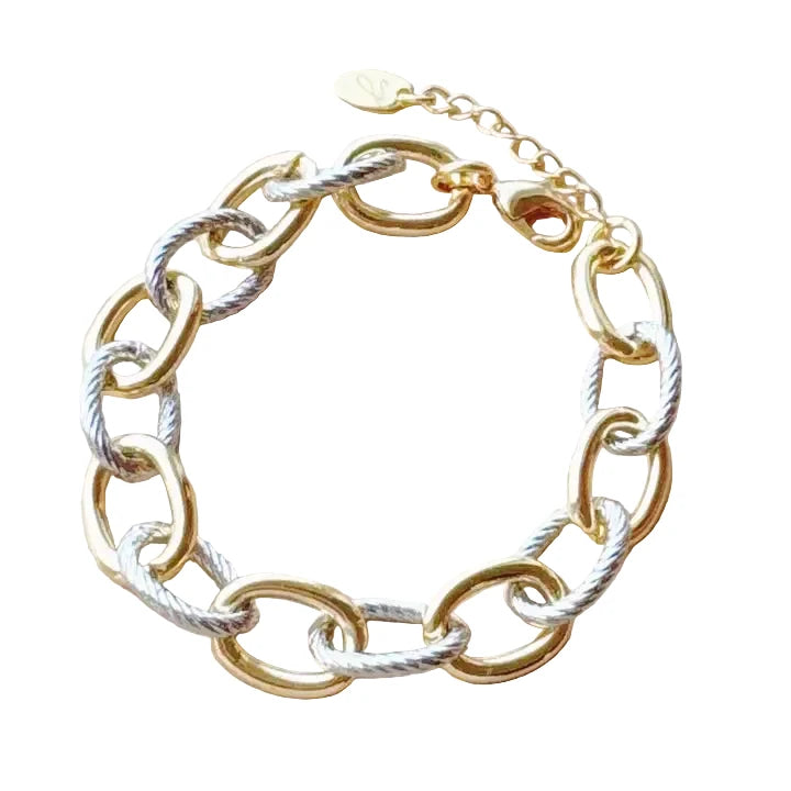 Cabled Texture Two Tone Chain Bracelet