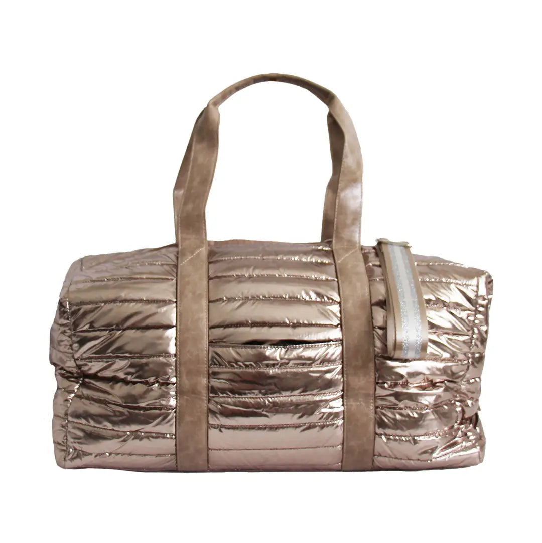 The Cassie Weekender Puffer Duffle Bag Gold Metallic
