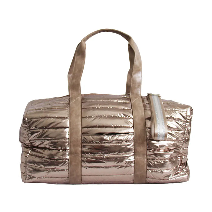 The Cassie Weekender Puffer Duffle Bag Gold Metallic