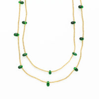 Portia Brass Necklace with Glass Beads Green