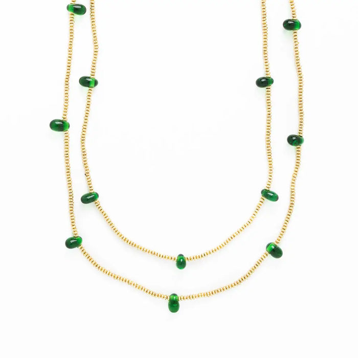 Portia Brass Necklace with Glass Beads Green