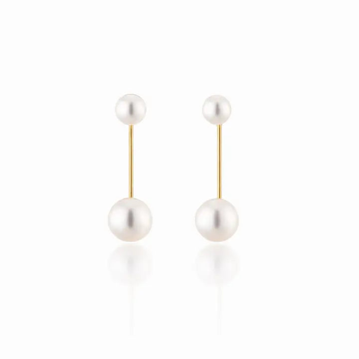 Modern Dual Pearl Drop Earrings – Minimal Gold Accent Design