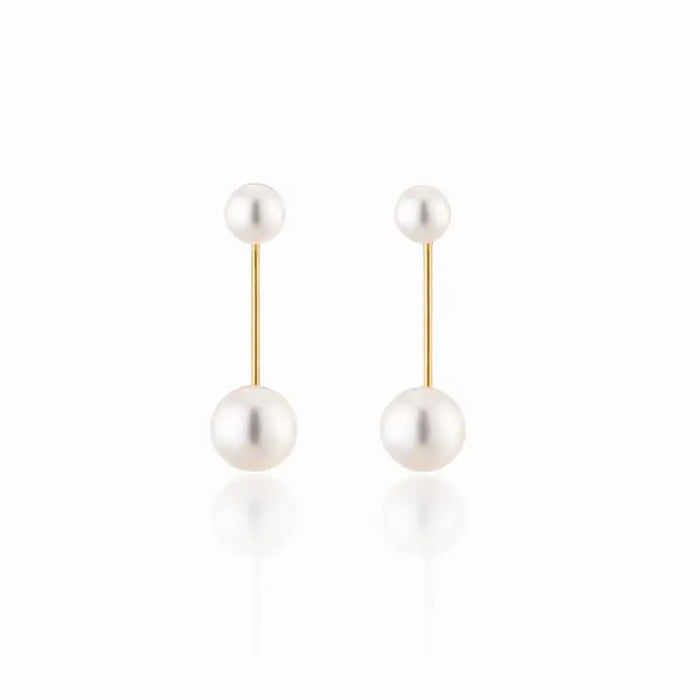 Modern Dual Pearl Drop Earrings – Minimal Gold Accent Design