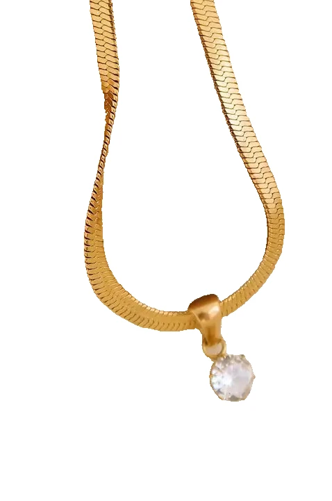 Blanc 18K Gold Non-Tarnish Cz Snake Chain Necklace