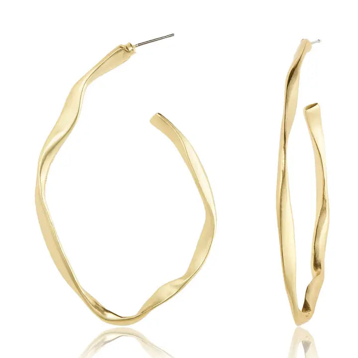 Karine Sultan: Irregular Thin Hoop Earrings - 24K Gold Plated