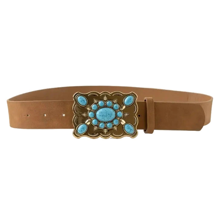 Western Style Turquoise Stone Large Ornate Buckle Belt