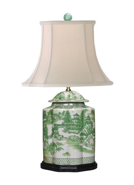 Green Scalloped Chinoiserie Jar Lamp