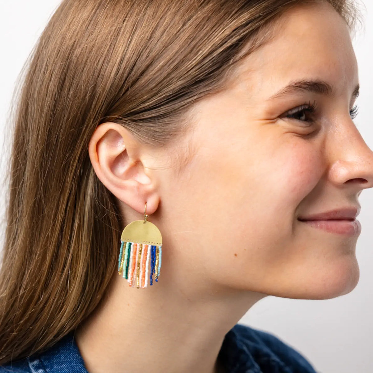 Claudia Vertical Stripe Beaded Fringe Earrings Multi