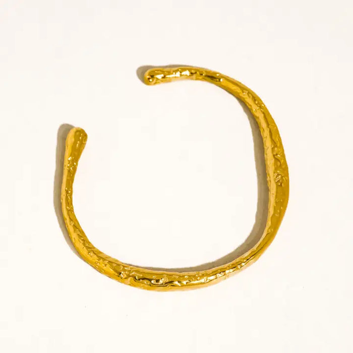 Ruvic 18K Gold Non-Tarnish Textured Open Cuff Bracelet
