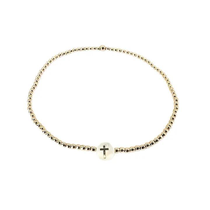 Erin Gray 2mm Gold Filled Cross Mother of Pearl Charm Waterproof Bracelet
