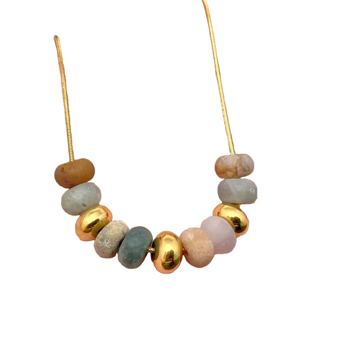 Natural Stone Beaded Charm 18K Gold Plated Necklace